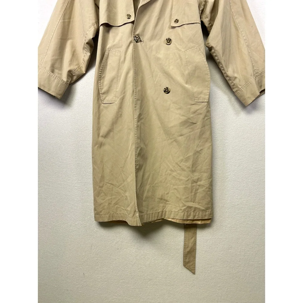 British Mist Classic Tan Double Breasted Trench Coat Belted Full Length Size 910
